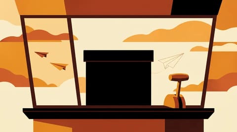 A sealed black box beside a control lever, with two planes passing safely and a dotted ghost plane that never appeared.