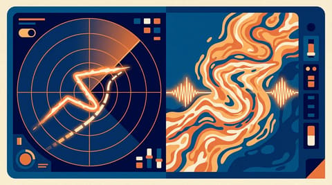 Radar display showing a UAP signature on one side and a bioluminescent ocean bloom on the other, with similar wave patterns suggesting a possible match.